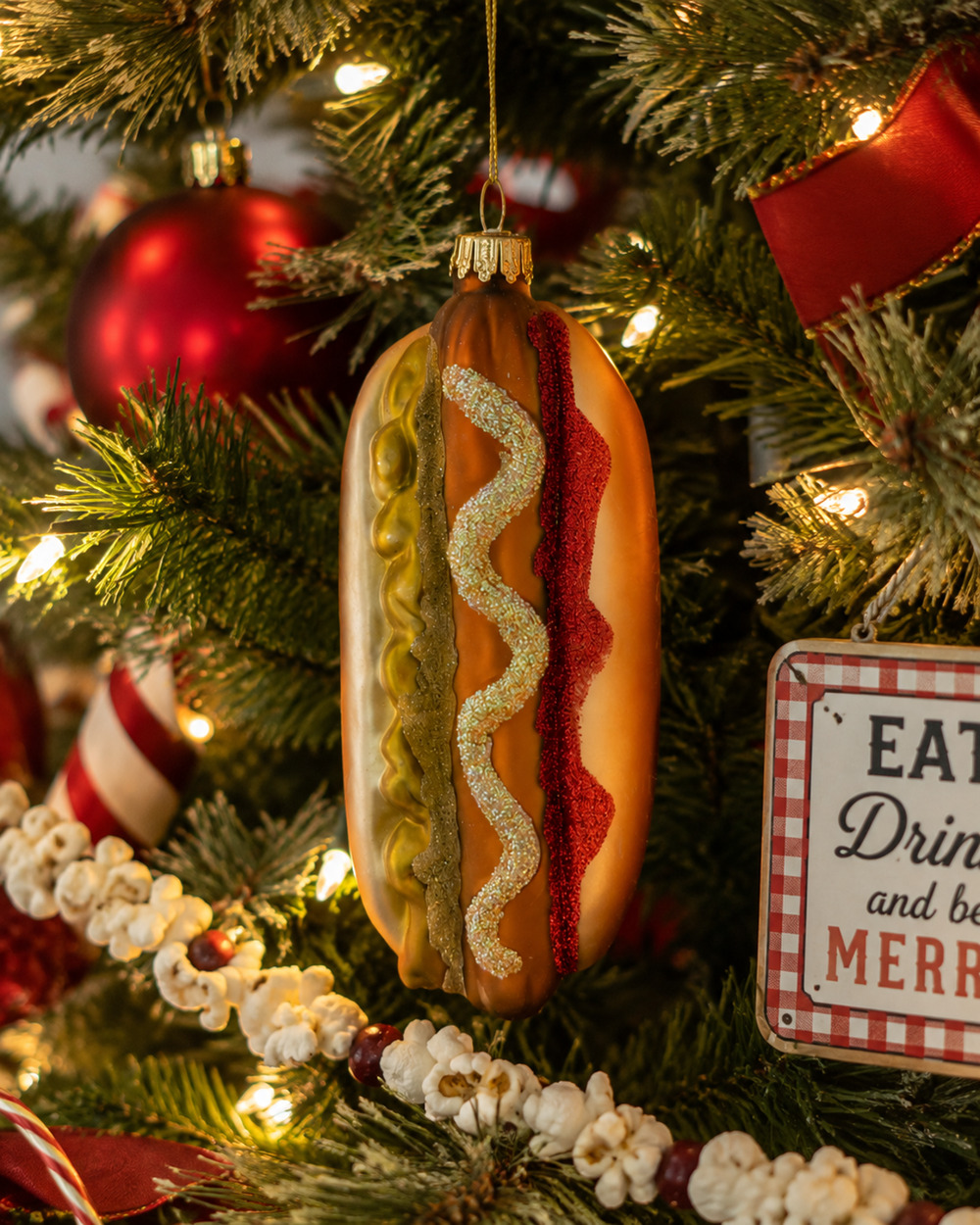 Christmas by Krebs Hot Dog Ornament 5.25" Blown Glass Food Christmas Ornament